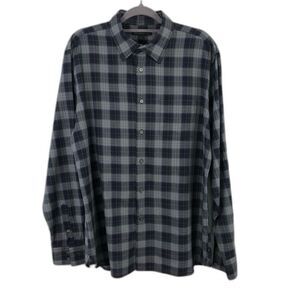 John Varvatos U.S.A. Men's Blue and White Plaid Long-sleeved Shirt Size Large
